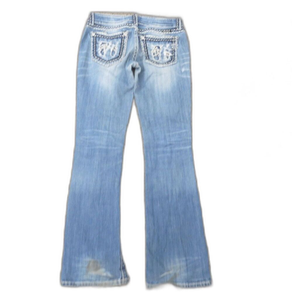 Miss Me Y2K Low Rise Distressed Bootcut Bling Jeans  28 EUC *read - Picture 2 of 15
